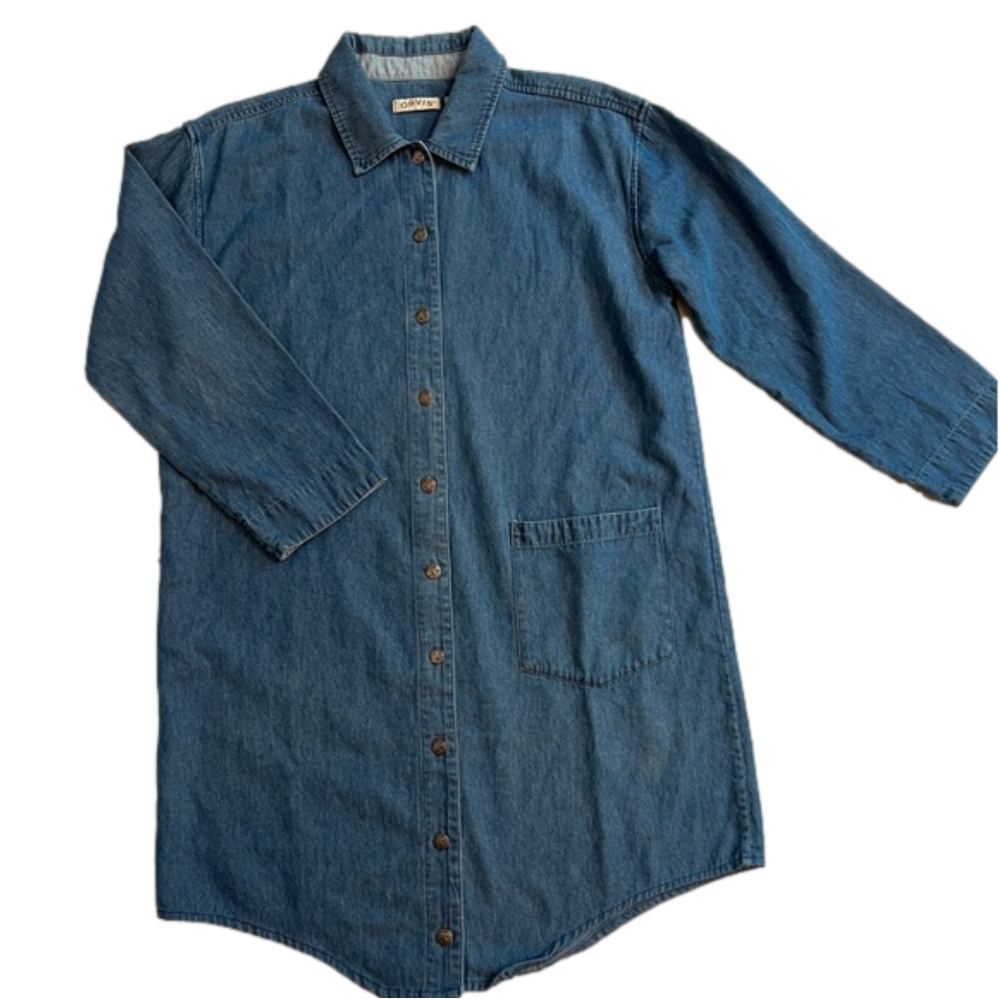Orvis Denim Long Sleeved Button Up Shirt Dress, E… - image 1
